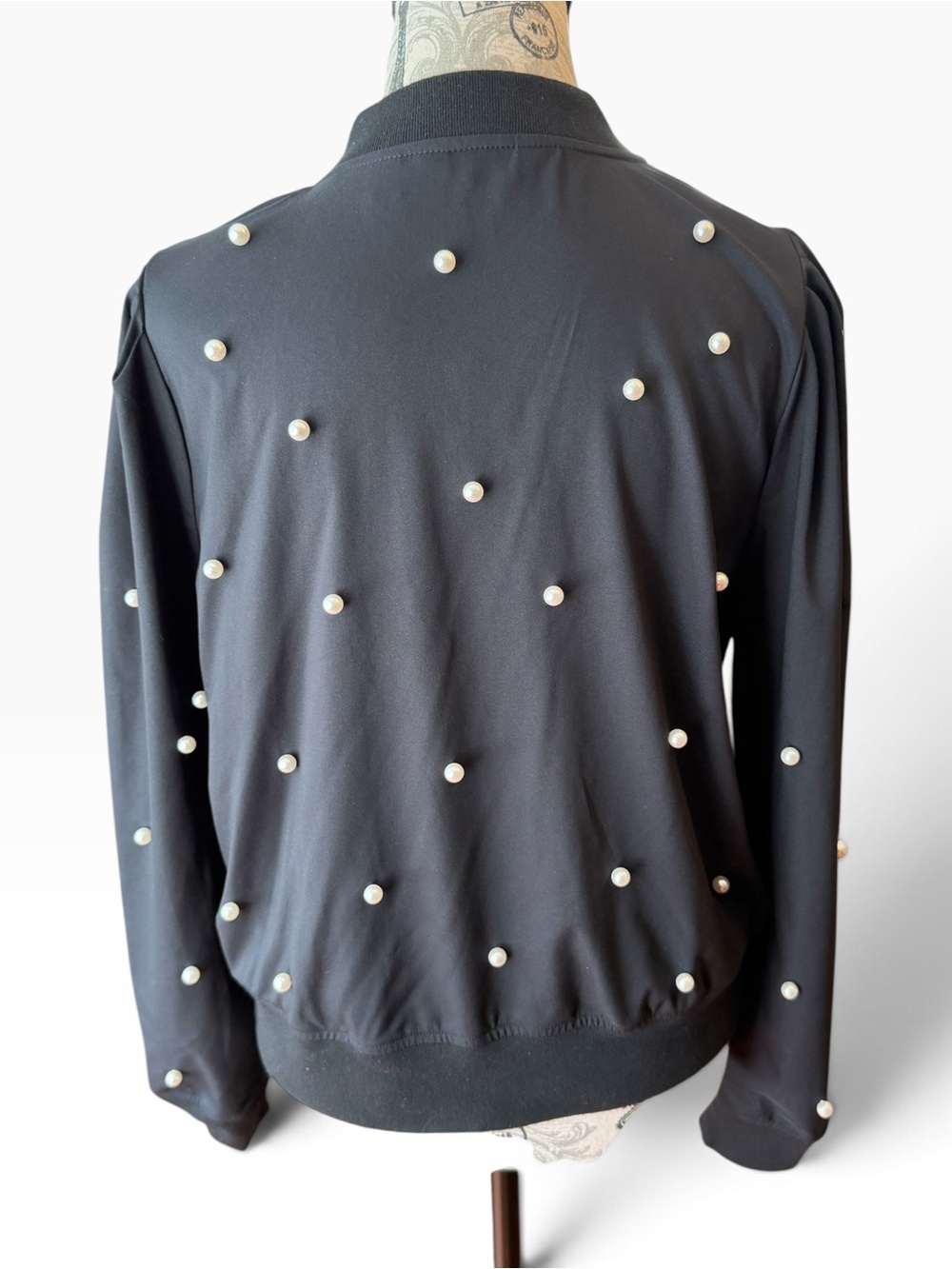 G by Giuliana Black Label Pearl Embellished Bomber Jacket Medium - Picture 3 of 11